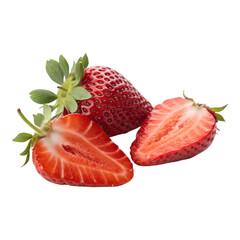 Fresh ripe strawberries and slices isolated on  Transparent background