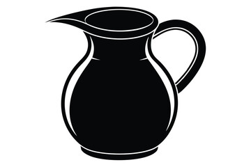 Black Silhouette of Classic Pitcher with Handle and Spout Illustration Graphic