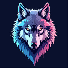 Naklejka premium Colorful wolf illustration with gradient fur on dark background 