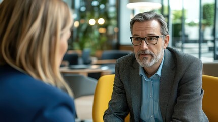 Fototapeta premium A business executive is engaged in a detailed consultation with a legal advisor, focusing on compliance matters.