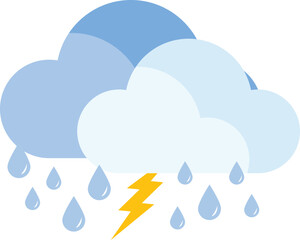 cloud with lightning bolt. rain cloud with raindrops, representing rainy weather. Spring Rain Cloud Illustration