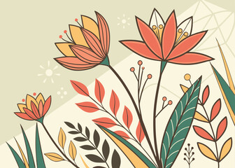 Contemporary abstract illustration with layered geometric forms and a fusion of warm and cool tones