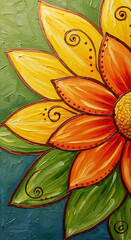 Vibrant Floral Mandala Painting Detail with Texture & Warm Colors - Artistic Flower Art