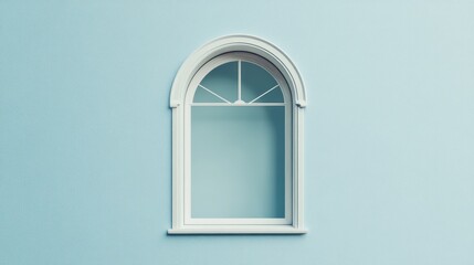 Elegant arched window on a light blue wall