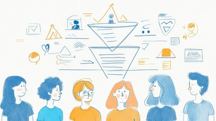 A chic hand-drawn business visualization showcasing customer journey maps, sales funnel diagrams, and strategic insight sketches.