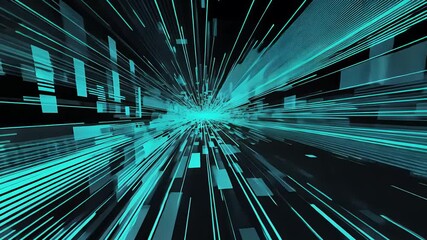 Abstract digital speed lines and glowing blue data blocks converging in 3D perspective, creating a fast-moving futuristic network tunnel

 - Powered by Adobe
