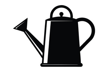 Isolated black silhouette illustration Classic watering can with curved handle and long spout