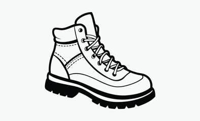 hiking boots silhouette, mountain shoes icon, black boot vector