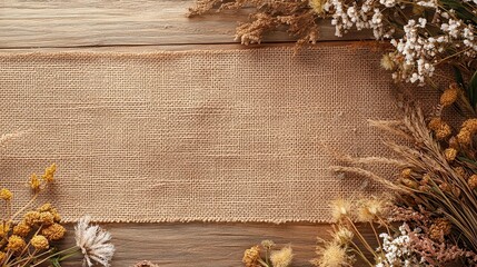 Rustic barn wedding invitation mockup Blank space Wildflowers Burlap texture design element Wedding stationery template Floral frame mockup Rustic design Blank card Floral background