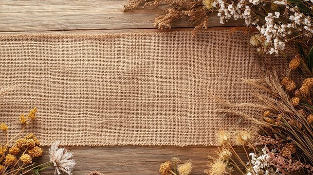 Rustic barn wedding invitation mockup Blank space Wildflowers Burlap texture design element Wedding stationery template Floral frame mockup Rustic design Blank card Floral background