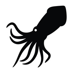 squid vector silhouette icon - ideal for fishing logos, seafood icons, and aquatic-themed graphics.
