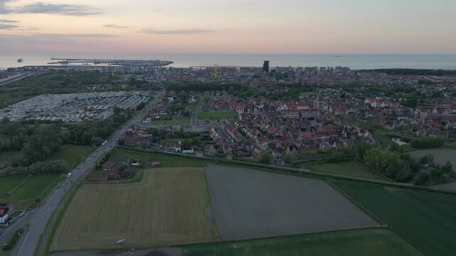 Sunset Drone Flight from Farmland to Heulebrug District | FlyLens 4K