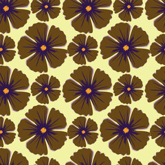 Trendy floral seamless pattern. Simple red and beige daisy. Spring flower template for packaging, postcards, textile printing, wallpaper. Hand drawn illustration isolated on white background