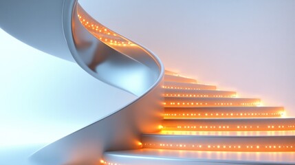 Modern, illuminated spiral staircase
