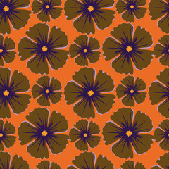 Fototapeta premium Trendy floral seamless pattern. Simple red and beige daisy. Spring flower template for packaging, postcards, textile printing, wallpaper. Hand drawn illustration isolated on white background