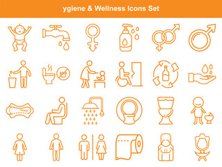 Hygiene and Wellness Icon Set Personal Care, Sanitation, and Restroom Elements