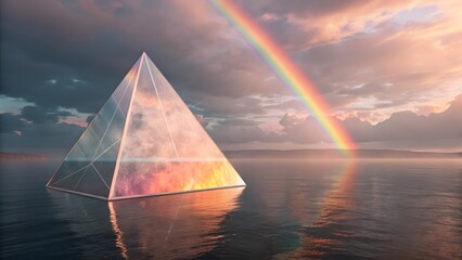 Glass Pyramid in Water with Rainbow
