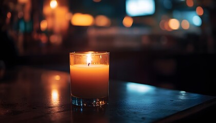 Warm candlelight illuminates a dark interior setting.