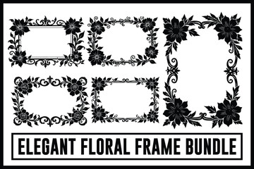 Obraz premium Floral Frame Bundle - Timeless Blooms Black and White Vector Set