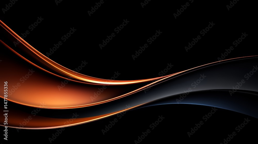 Poster black and orange wave with a blue stripe. the orange and blue colors create a sense of movement and 