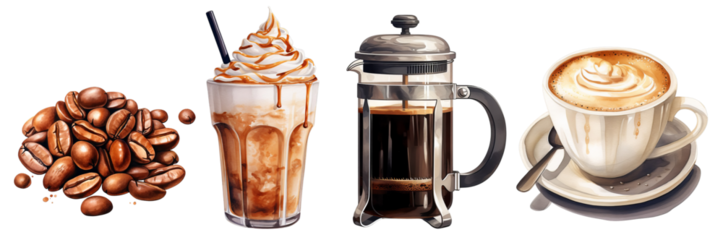 Coffee collection on a transparent background