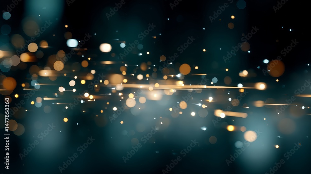 Fototapete Golden particles dynamically extend and form a digital user interface, creating a sense of immersion and interaction with technological elements