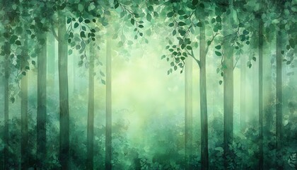 Lush, ethereal forest scene with soft, green tones.