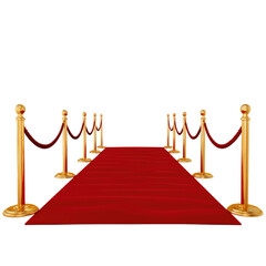 Red Carpet With Golden Stanchions And Red  isolated on a transparent background