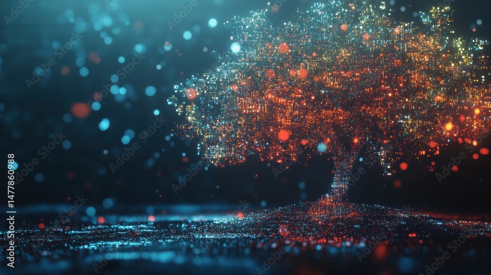 Poster tech tree, abstract data technology and data science illustration.
