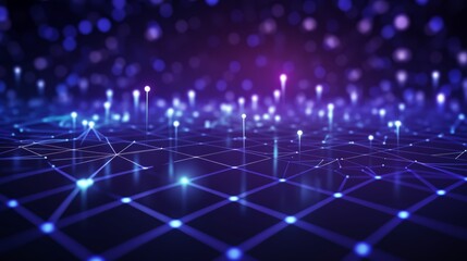 Blue and purple background with many small dots. The dots are connected to each other in a grid pattern