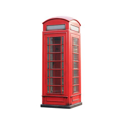 Red Telephone Booth With Curved Roof And  isolated on a transparent background