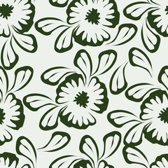 Trendy floral seamless pattern. Simple red and beige daisy. Spring flower template for packaging, postcards, textile printing, wallpaper. Hand drawn illustration isolated on white background