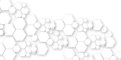 Geometric technology white hexagon background. Abstract vector illustration Science technology and medical concept hexagon on transparent background.