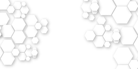 Geometric technology white hexagon background. Abstract vector illustration Science technology and medical concept hexagon on transparent background.