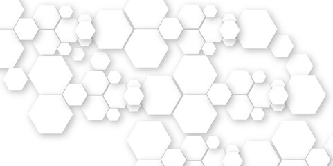 Geometric technology white hexagon background. Abstract vector illustration Science technology and medical concept hexagon on transparent background.
