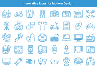 Outlined Electronic Devices and Gadgets Modern Tech Icon Set for Digital Interfaces