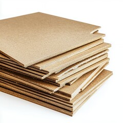 Stack of Brown Cardboard Sheets on White Background