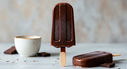 Obraz premium Chocolate ice cream bar on a wooden stick.