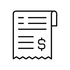 Fototapeta premium Receipt with dollar sign and payment details in linear style icon 