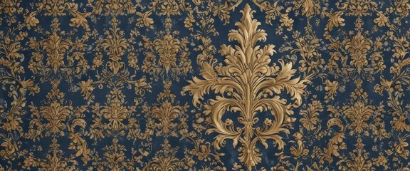 Elegant gold and blue damask floral wallpaper pattern , classic, acanthus