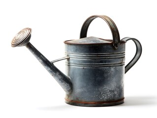 Vintage Metal Watering Can on White Background for Garden or Home Use