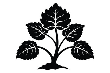 Stylized Black Silhouette of a Small Plant with Five Leaves and Roots Illustration