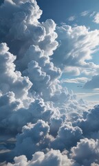 Fototapeta premium Deep azure expanse; cumulus clouds gather majestically , beautiful, dramatic, scenic