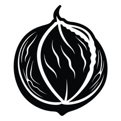 Stylized Black and White Illustration of a Fig Fruit Graphic Element Design