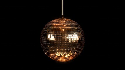 Reflective disco ball hanging for festive dance parties. on. transported background.