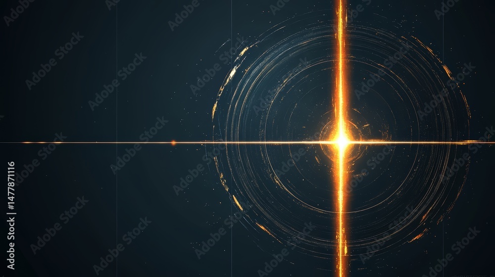 Poster Bright orange light is shining on a dark background. The light is surrounded by a circle of stars, creating a sense of wonder and mystery