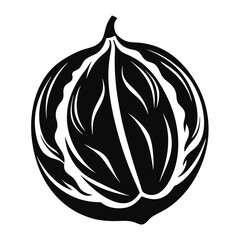 Black and White Vector Image Depicting a Stylized Walnut Seed or Nut