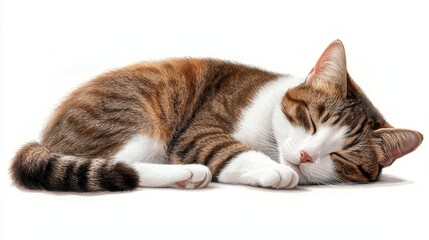 Relaxing Domestic Cat in a Peaceful Slumber on White Background