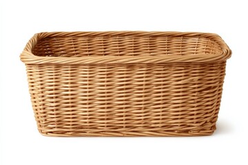 Obraz premium Empty woven rectangular basket on white background.