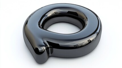 This dark glossy abstract object with a highly reflective metallic surface sits centered on a clean white background in a studio setting.